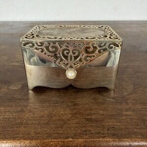Things Remembered Jewelry Box 3.5" Keepsake Box Trinket Mirror Finish Pearl VTG